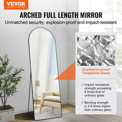 VEVOR Curved Tall Mirror, 65'' x 22'', Spacious Standalone or Wall Mount Reflective Surface with Aluminum Frame, Comprehensive View Dress Mirror for Bedroom or Living Space, Black - DZJGXLDJLHJHY0QFCV0 - view 3