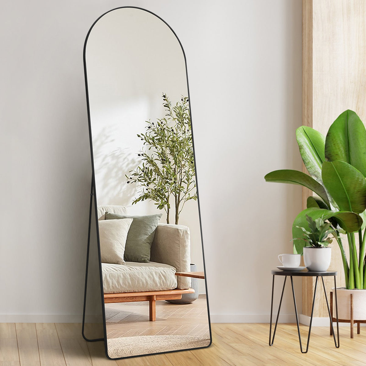 VEVOR Curved Tall Mirror, 65'' x 22'', Spacious Standalone or Wall Mount Reflective Surface with Aluminum Frame, Comprehensive View Dress Mirror for Bedroom or Living Space, Black - DZJGXLDJLHJHY0QFCV0 - view 9