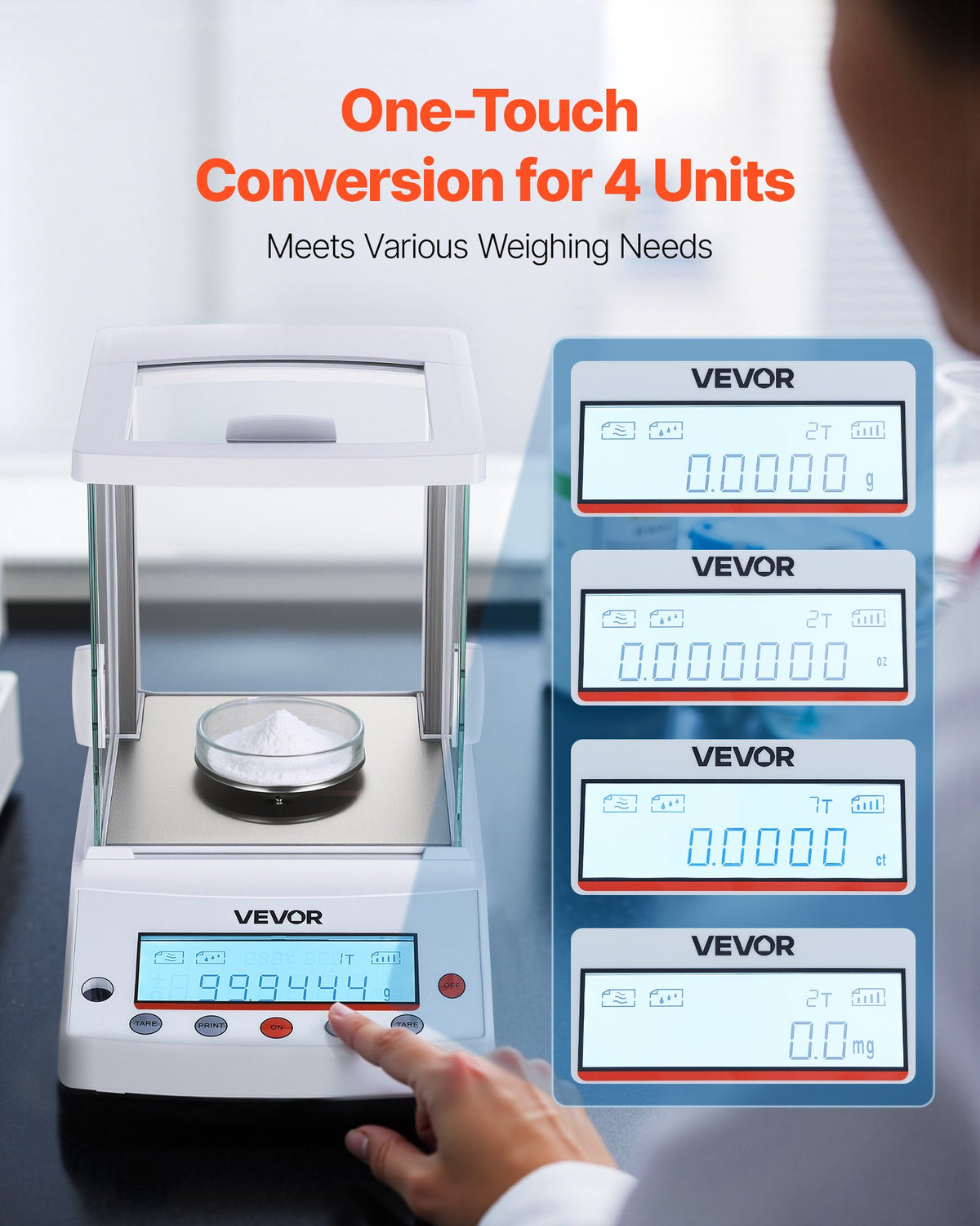 VEVOR Analytical Balance, 220 g x 0.1 mg, 0.0001 g High Precision Accuracy Lab Scale, g/oz/ct/mg 4 Units Electronic Digital Analytical Balance with Glass Draft Shield, for Laboratory Jewelry Pharmacy - DZJMFXTP0000JSCNL001V1 - view 4