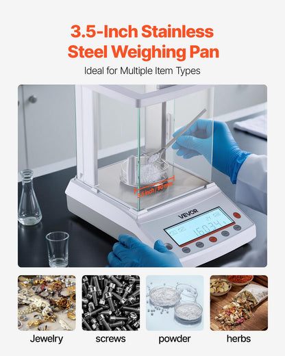 VEVOR Analytical Balance, 220 g x 0.1 mg, 0.0001 g High Precision Accuracy Lab Scale, g/oz/ct/mg 4 Units Electronic Digital Analytical Balance with Glass Draft Shield, for Laboratory Jewelry Pharmacy - DZJMFXTP0000JSCNL001V1 - view 7
