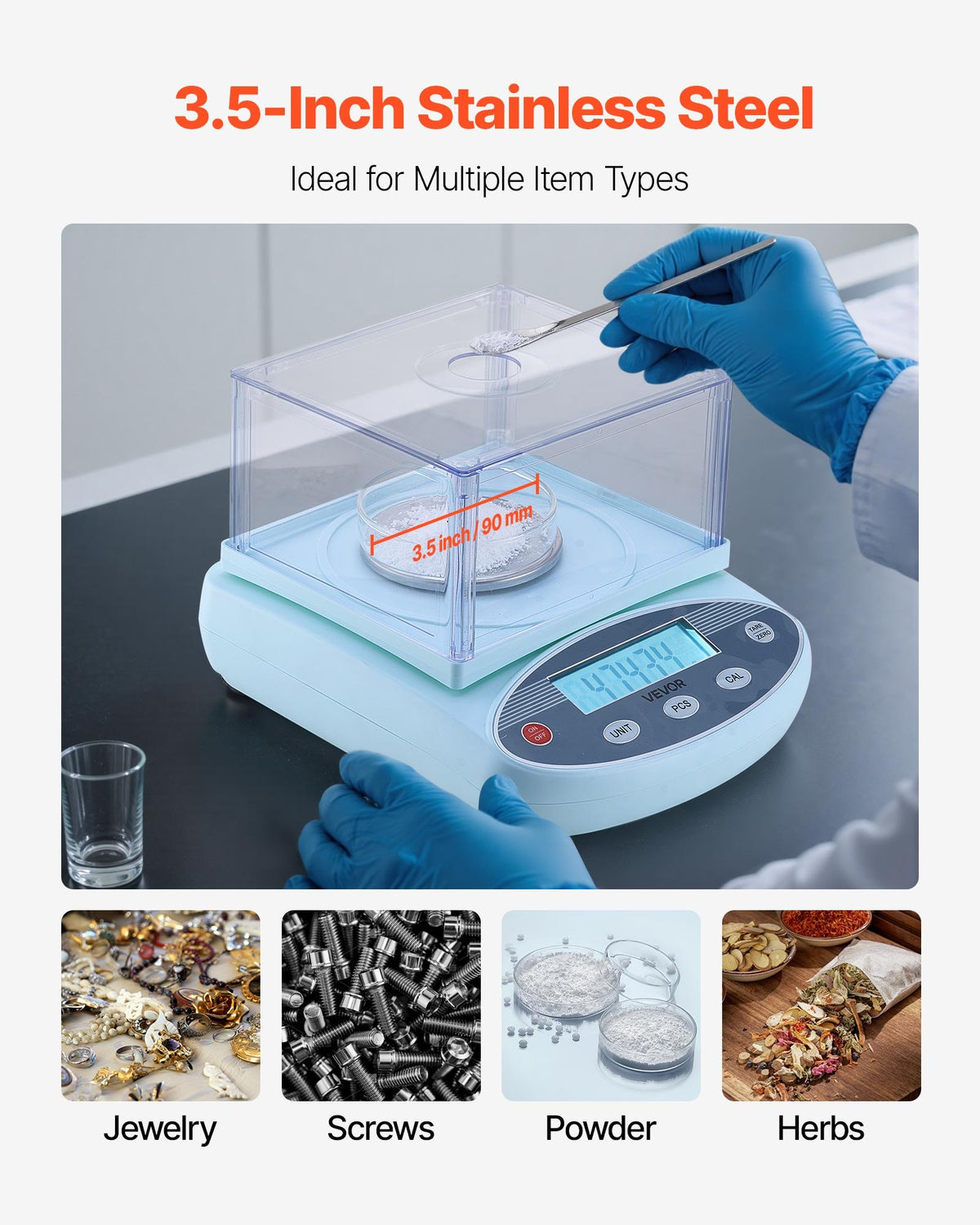 VEVOR Analytical Balance, 200 g x 0.001 g, High Precision Accuracy Lab Scale, 13 Units Electronic Digital Analytical Balance with Glass Draft Shield and Weighing Pan, for Laboratory Jewelry Pharmacy - DZJMFXTP0001W91KV001V1 - view 7