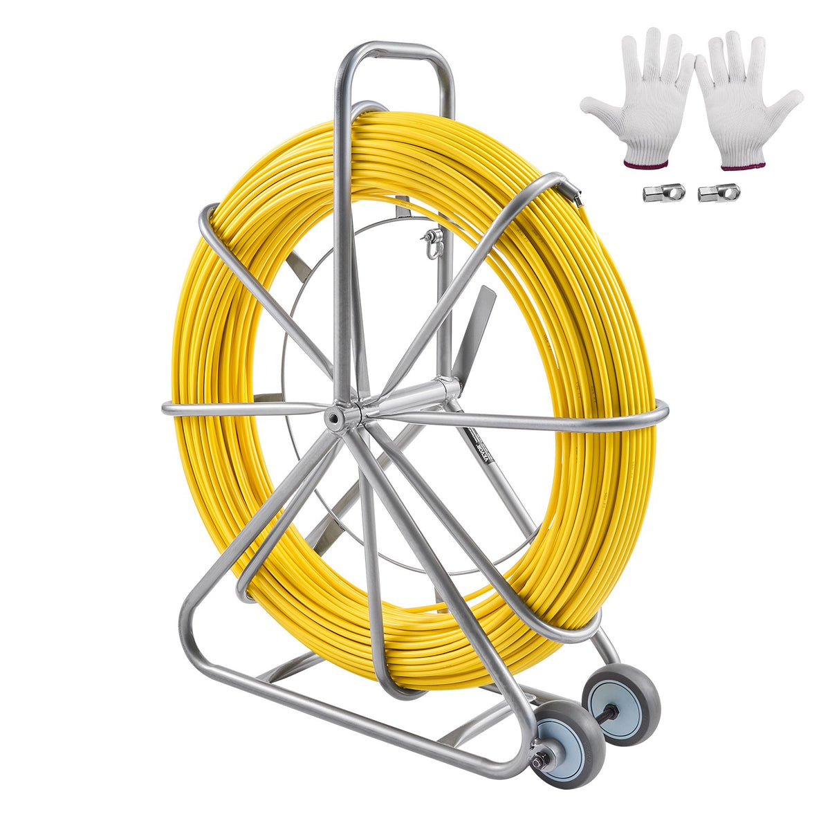 VEVOR Fish Tape Fiberglass, 656 ft, 5/16 in, Duct Rodder Fishtape Wire Puller, Cable Running Rod with Steel Reel Stand, 3 Pulling Heads, Fishing Tools for Walls and Electrical Conduit, Non-Conductive - DZJYDNBLXW5148CANV0 - view 1