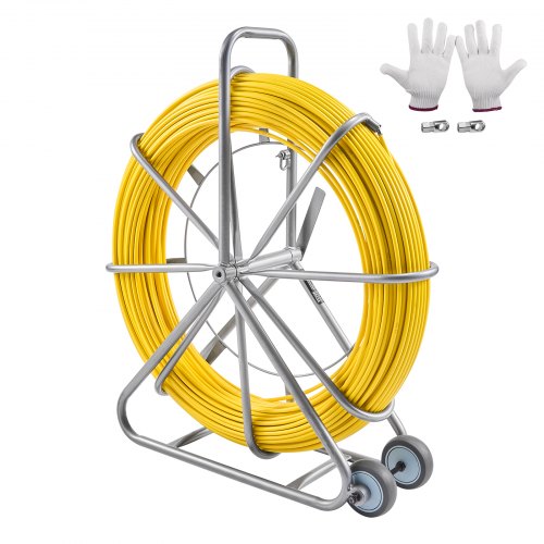 VEVOR Fish Tape Fiberglass, 656 ft, 5/16 in, Duct Rodder Fishtape Wire Puller, Cable Running Rod with Steel Reel Stand, 3 Pulling Heads, Fishing Tools for Walls and Electrical Conduit, Non-Conductive - DZJYDNBLXW5148CANV0 - view 2