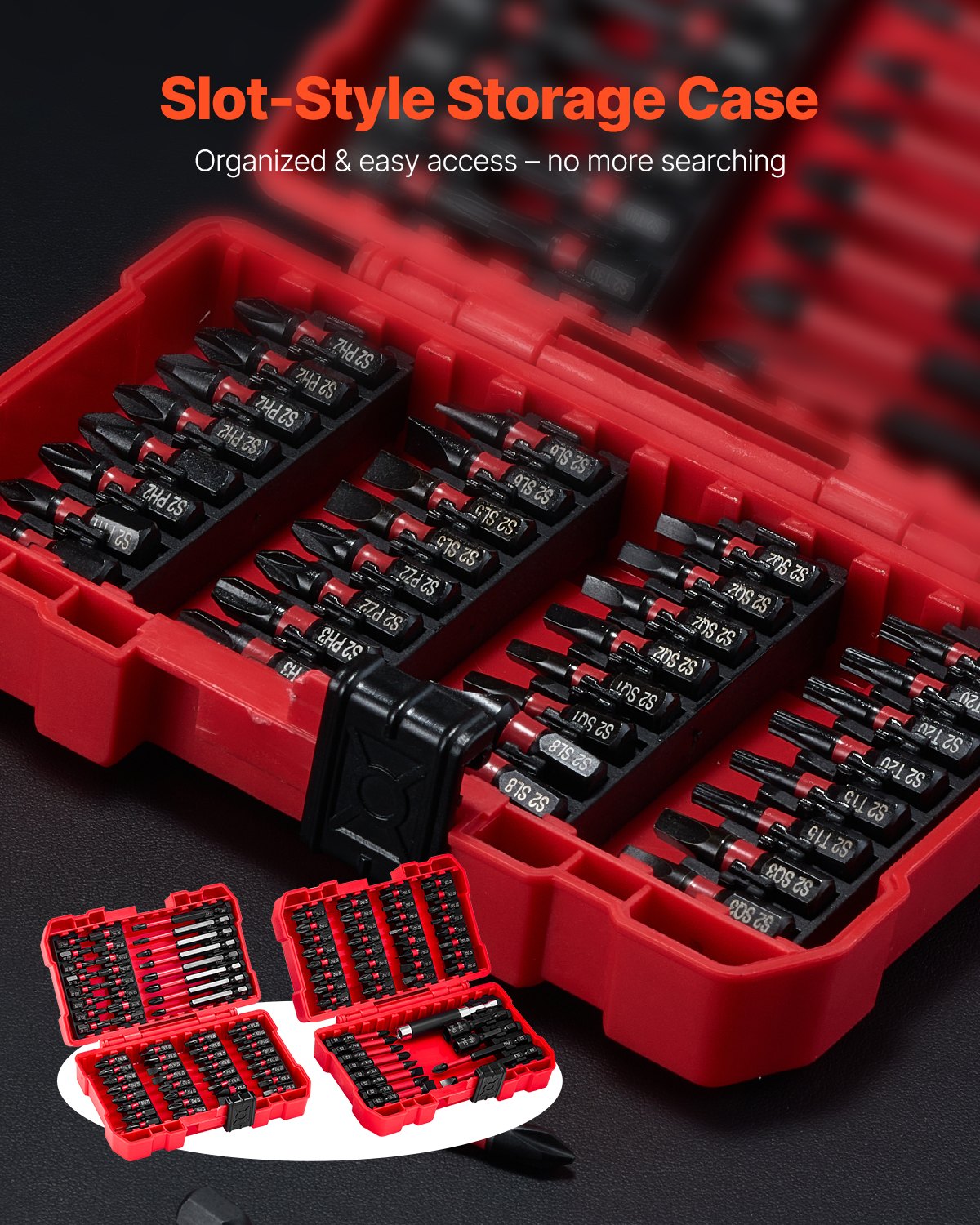 VEVOR Screwdriver Bit Set, 101-Piece, Magnetic Phillips, Pozidriv, Slotted, Square, Torx, Hex Bits, Hex Nut Sockets, Extension Rod with Storage Case, High-Strength S2 Alloy Steel, Blackened Finish - DZLLSPTTZ100QT3AW001V0 - view 7