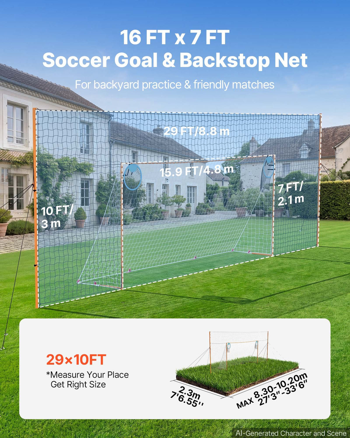 VEVOR Soccer Goal 16 x 7 FT Soccer Goal for Backyard with Iron Frame PE Net, Durable Backstop, Target Net, Ground Stakes, Ropes, for Youth & Adults, Outdoor Sports, Backyard Games, Practice Training - DZLWZQMTZ167P7RQT001V0 - view 3