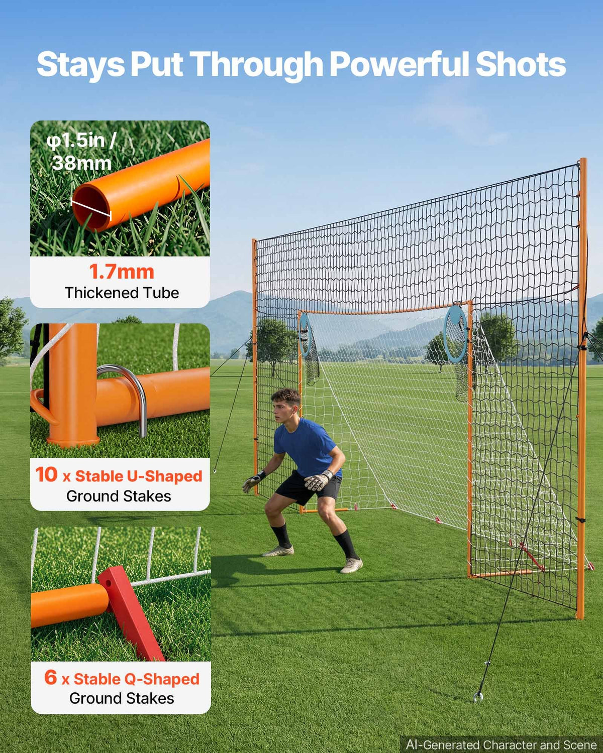 VEVOR Soccer Goal 16 x 7 FT Soccer Goal for Backyard with Iron Frame PE Net, Durable Backstop, Target Net, Ground Stakes, Ropes, for Youth & Adults, Outdoor Sports, Backyard Games, Practice Training - DZLWZQMTZ167P7RQT001V0 - view 5
