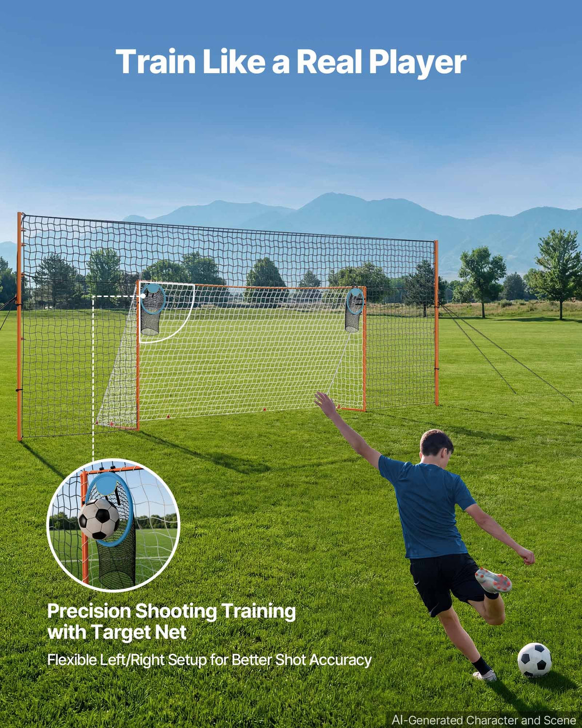 VEVOR Soccer Goal 16 x 7 FT Soccer Goal for Backyard with Iron Frame PE Net, Durable Backstop, Target Net, Ground Stakes, Ropes, for Youth & Adults, Outdoor Sports, Backyard Games, Practice Training - DZLWZQMTZ167P7RQT001V0 - view 7