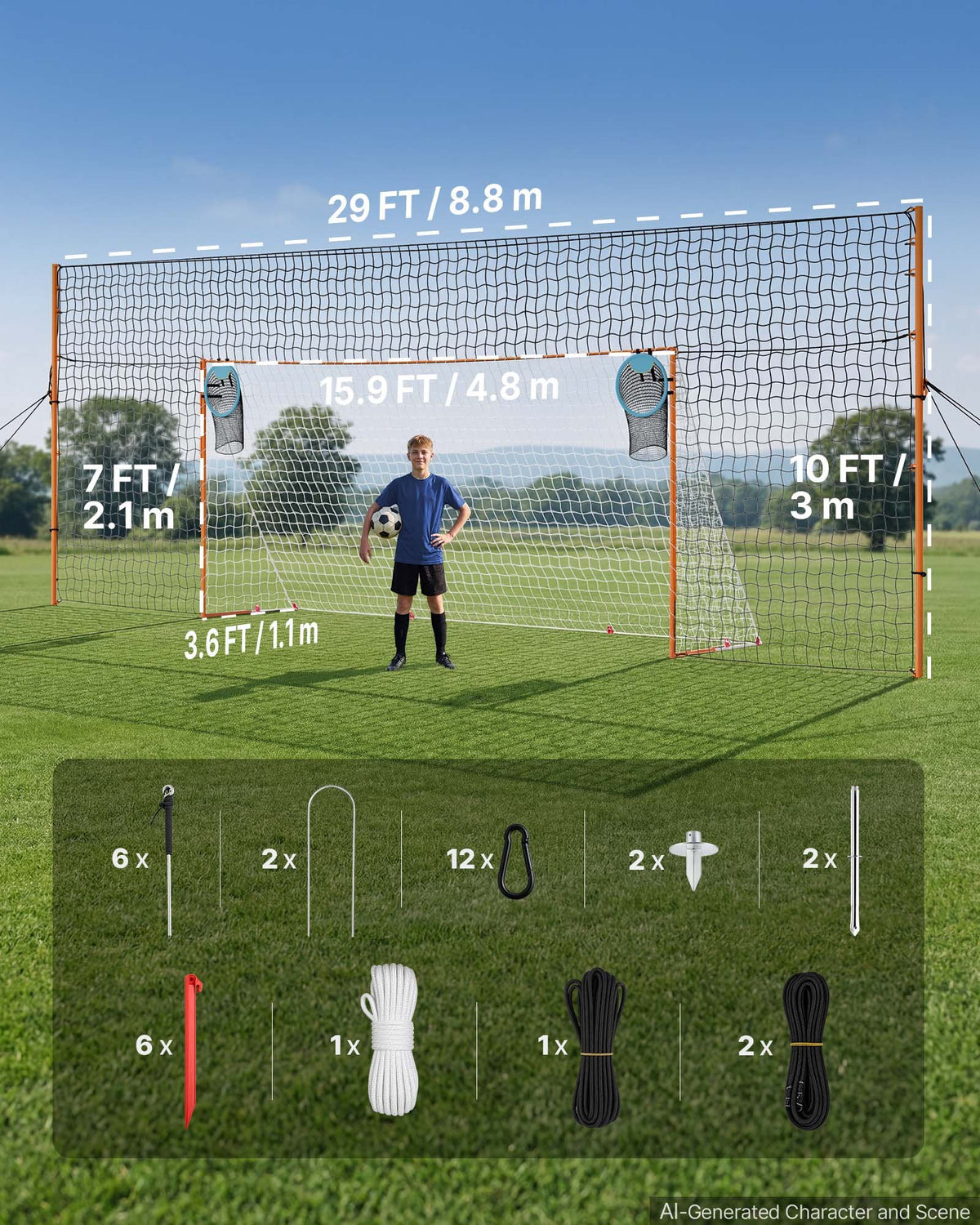 VEVOR Soccer Goal 16 x 7 FT Soccer Goal for Backyard with Iron Frame PE Net, Durable Backstop, Target Net, Ground Stakes, Ropes, for Youth & Adults, Outdoor Sports, Backyard Games, Practice Training - DZLWZQMTZ167P7RQT001V0 - view 8