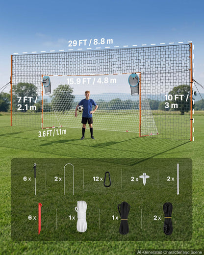 VEVOR Soccer Goal 16 x 7 FT Soccer Goal for Backyard with Iron Frame PE Net, Durable Backstop, Target Net, Ground Stakes, Ropes, for Youth & Adults, Outdoor Sports, Backyard Games, Practice Training - DZLWZQMTZ167P7RQT001V0 - view 8