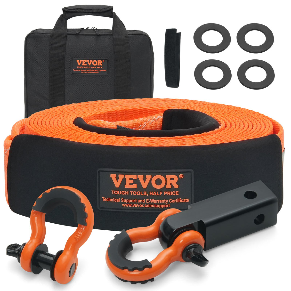 VEVOR Polyester Heavy Duty Tow Strap Recovery Kit 3" x 30 ft (MBS-36,000 lbs) Winch Strap, Triple Reinforced Loop, Snatch Strap + 2" Shackle Hitch Receiver + 3/4" D-Ring Shackles (2PCS) + Storage Bag - DZNL3IN30FTC2VVOJV0 - view 1
