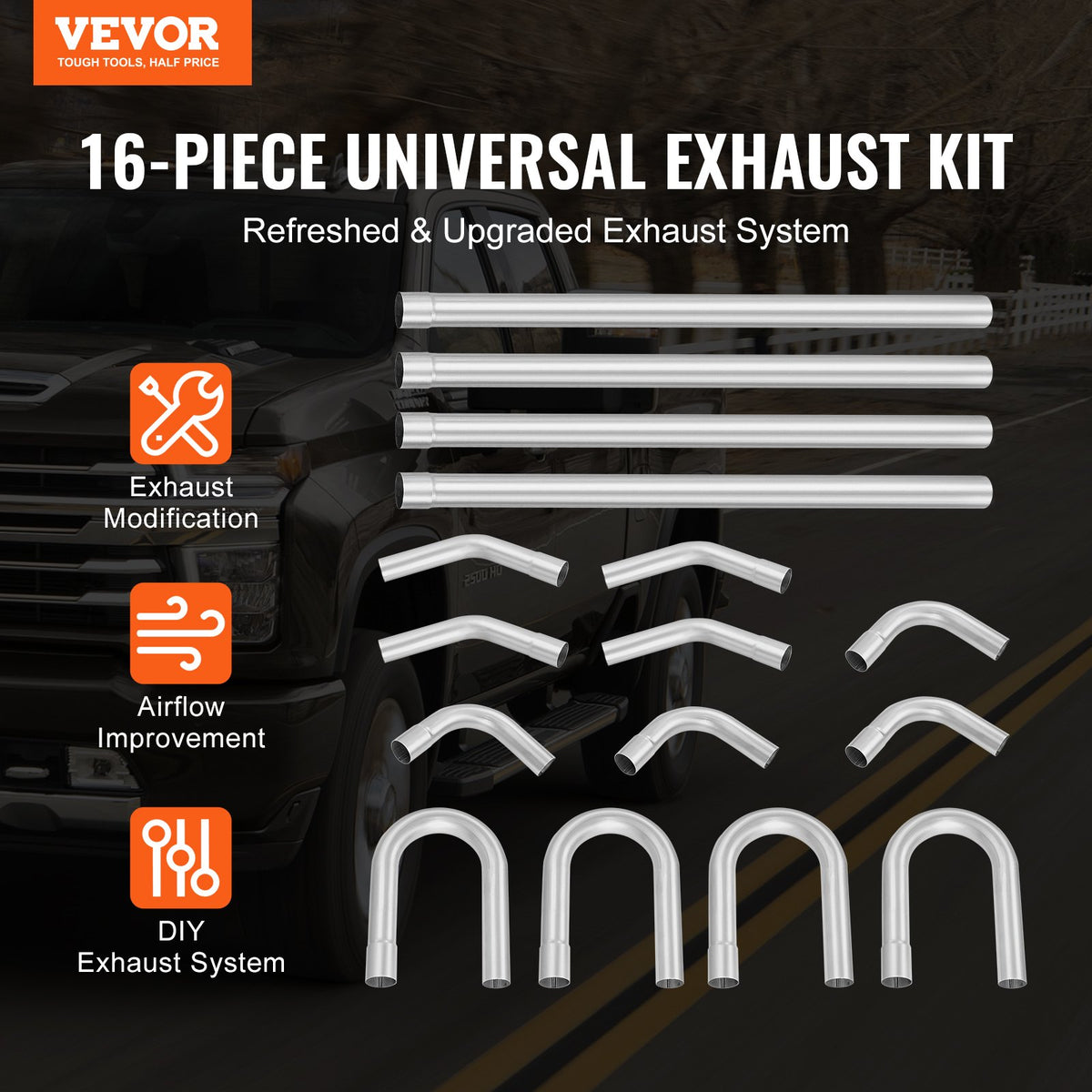 VEVOR Exhaust Kit, 16pcs, DIY Universal Stainless Steel Exhaust Kit with Slip-Fit Joint & Large Exhaust Tube, Rust-Proof Exhaust Pipe for Exhaust System, Fit for Garage/Auto Repair Store/4S Store - DZPQGTJ16PCS9KJX2V0 - view 3