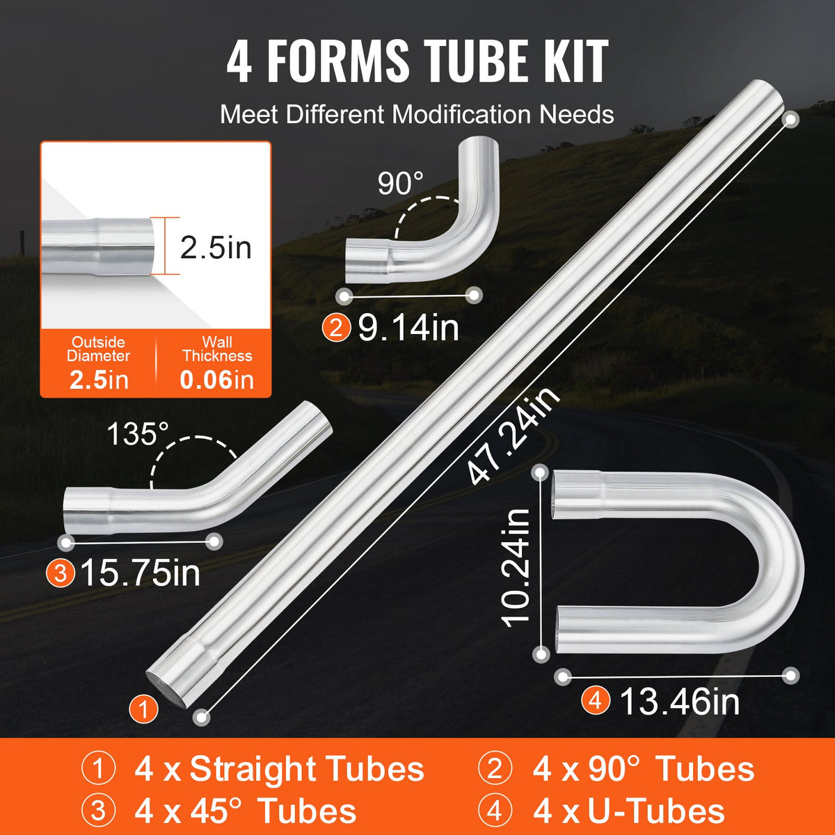 VEVOR Exhaust Kit, 16pcs, DIY Universal Stainless Steel Exhaust Kit with Slip-Fit Joint & Large Exhaust Tube, Rust-Proof Exhaust Pipe for Exhaust System, Fit for Garage/Auto Repair Store/4S Store - DZPQGTJ16PCS9KJX2V0 - view 4
