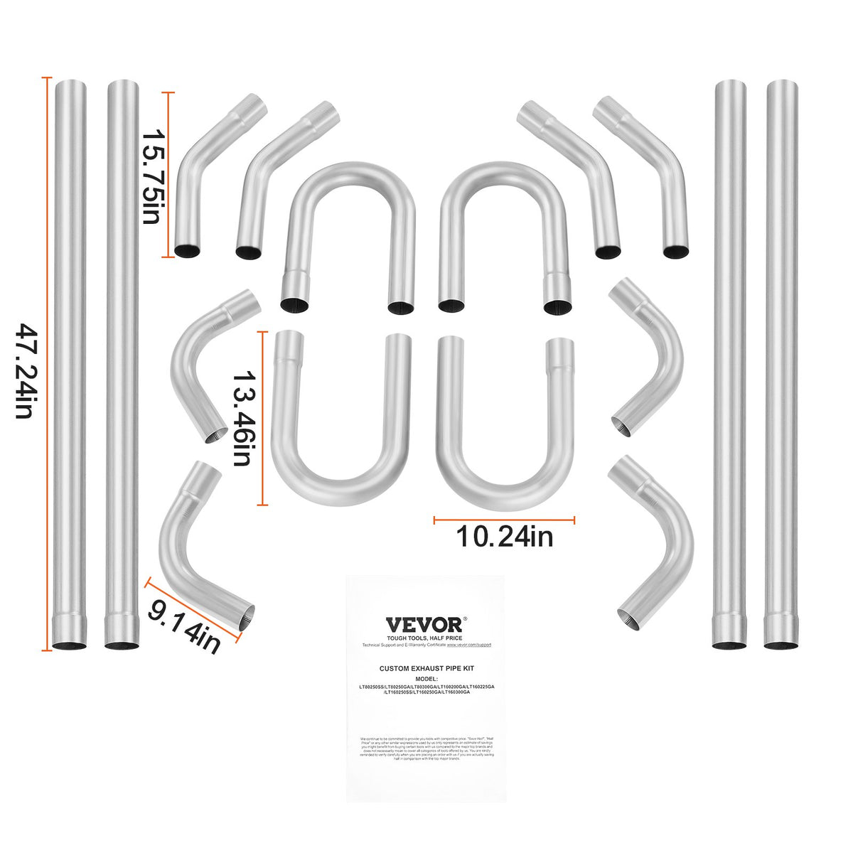 VEVOR Exhaust Kit, 16pcs, DIY Universal Stainless Steel Exhaust Kit with Slip-Fit Joint & Large Exhaust Tube, Rust-Proof Exhaust Pipe for Exhaust System, Fit for Garage/Auto Repair Store/4S Store - DZPQGTJ16PCS9KJX2V0 - view 10