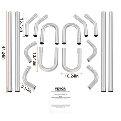 VEVOR Exhaust Kit, 16pcs, DIY Universal Stainless Steel Exhaust Kit with Slip-Fit Joint & Large Exhaust Tube, Rust-Proof Exhaust Pipe for Exhaust System, Fit for Garage/Auto Repair Store/4S Store - DZPQGTJ16PCS9KJX2V0 - view 10