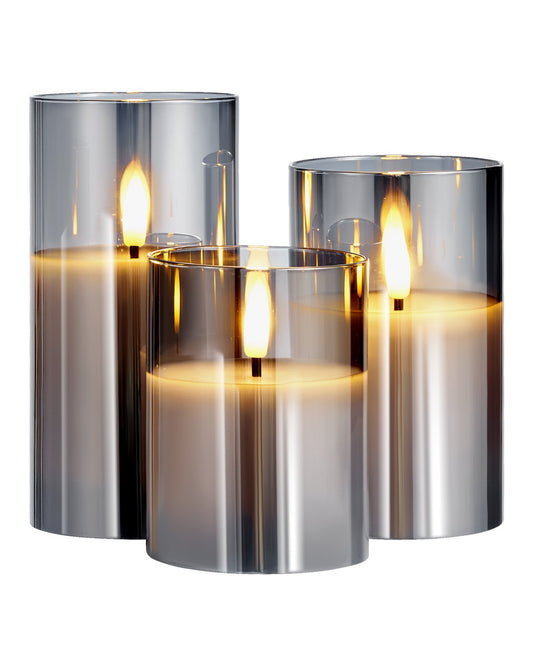 VEVOR Gray Flickering Flameless Candles, Set of 3 Battery Operated Flameless Led Candles with 10-Key Remote and Timer, Real Wax & Warm Color Flickering Light for Festival Wedding Home Party Decor - DZPZZLZ3INCH8J8A2V9 - view 1