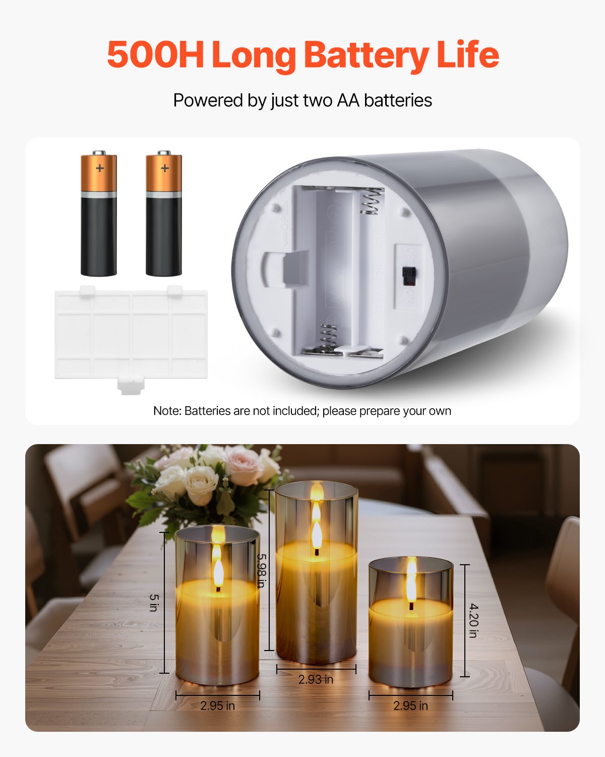 VEVOR Gray Flickering Flameless Candles, Set of 3 Battery Operated Flameless Led Candles with 10-Key Remote and Timer, Real Wax & Warm Color Flickering Light for Festival Wedding Home Party Decor - DZPZZLZ3INCH8J8A2V9 - view 4