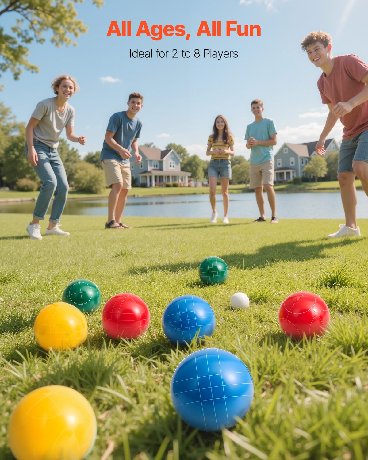 VEVOR Bocce Ball Set, 100 mm, with 8 Resin Balls, Pallino, Carrying Bag and Measuring Rope, Red/Green/Blue/Yellow 4 Colors, for 2 to 8 Players, Bocce Ball Game Set for Beach, Lawn, Family Backyard - DZQTZSZ100MMJ3KMA001V0 - view 3