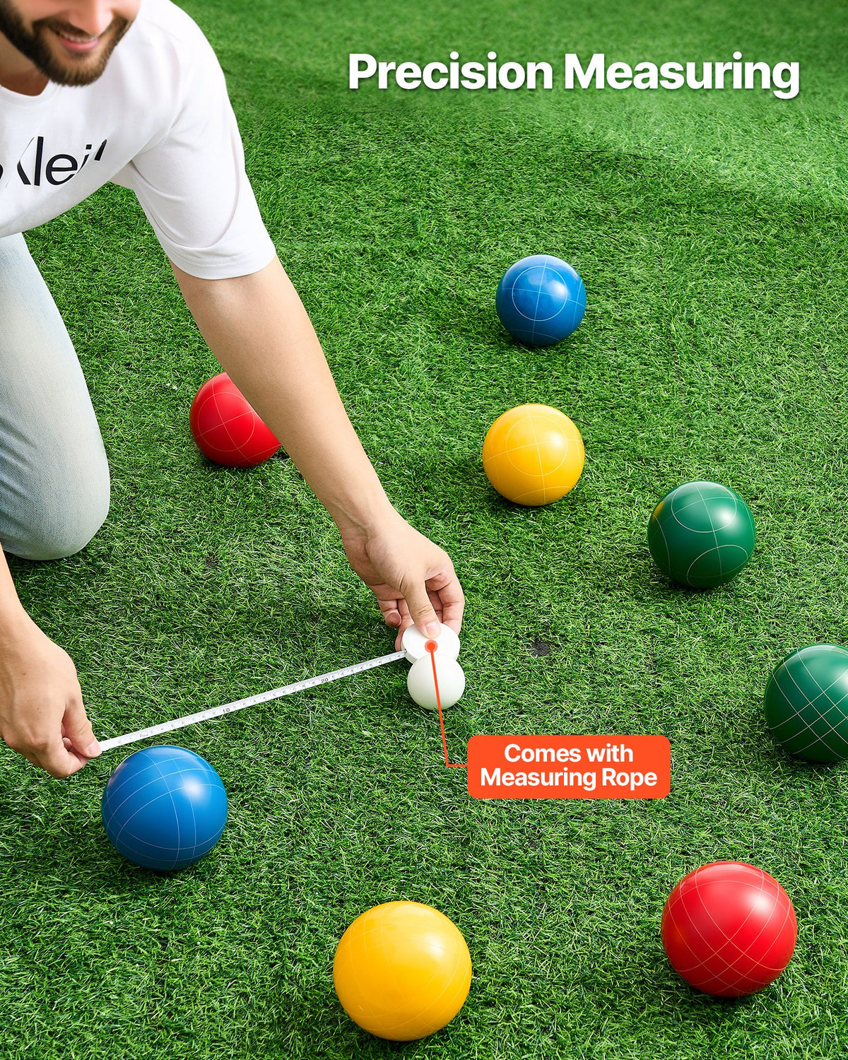 VEVOR Bocce Ball Set, 100 mm, with 8 Resin Balls, Pallino, Carrying Bag and Measuring Rope, Red/Green/Blue/Yellow 4 Colors, for 2 to 8 Players, Bocce Ball Game Set for Beach, Lawn, Family Backyard - DZQTZSZ100MMJ3KMA001V0 - view 5