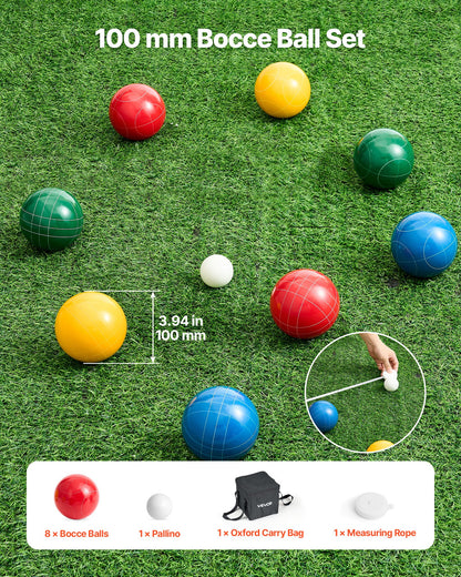 VEVOR Bocce Ball Set, 100 mm, with 8 Resin Balls, Pallino, Carrying Bag and Measuring Rope, Red/Green/Blue/Yellow 4 Colors, for 2 to 8 Players, Bocce Ball Game Set for Beach, Lawn, Family Backyard - DZQTZSZ100MMJ3KMA001V0 - view 7
