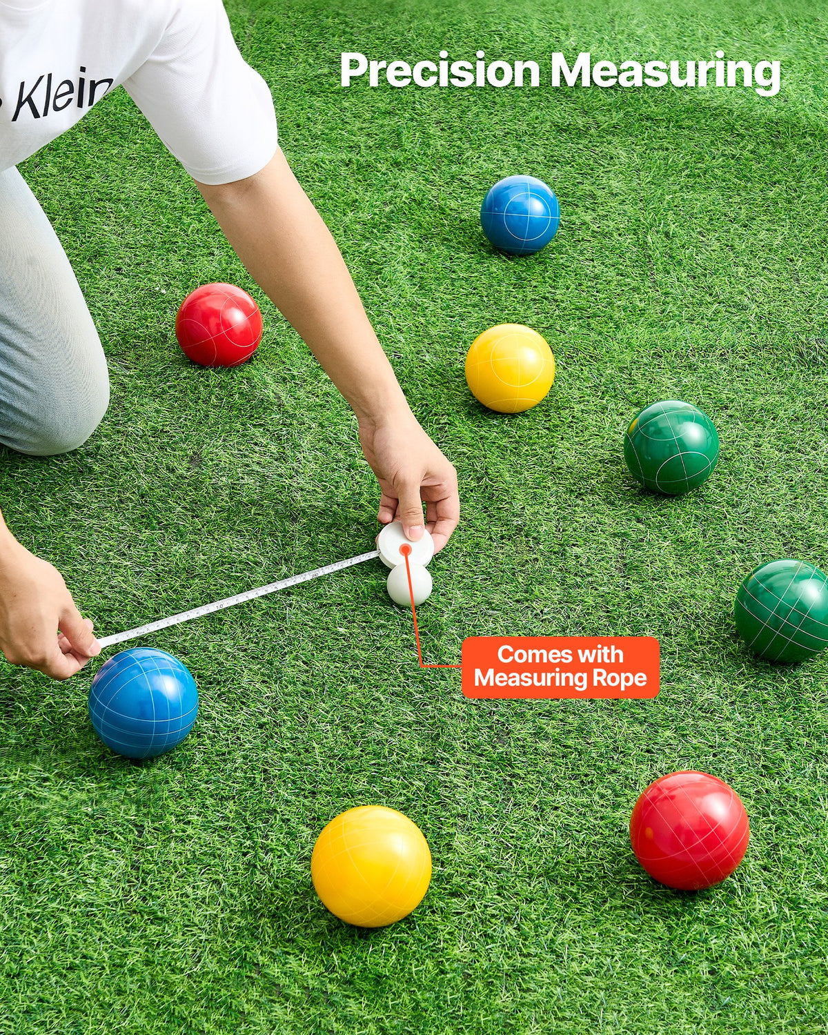 VEVOR Bocce Ball Set, 90 mm, with 8 Resin Balls, Pallino, Carrying Bag and Measuring Rope, Red/Green/Blue/Yellow 4 Colors, for 2 to 8 Players, Bocce Ball Game Set for Beach, Lawn, Family Backyard - DZQTZSZ90MM46L6V9001V0 - view 5