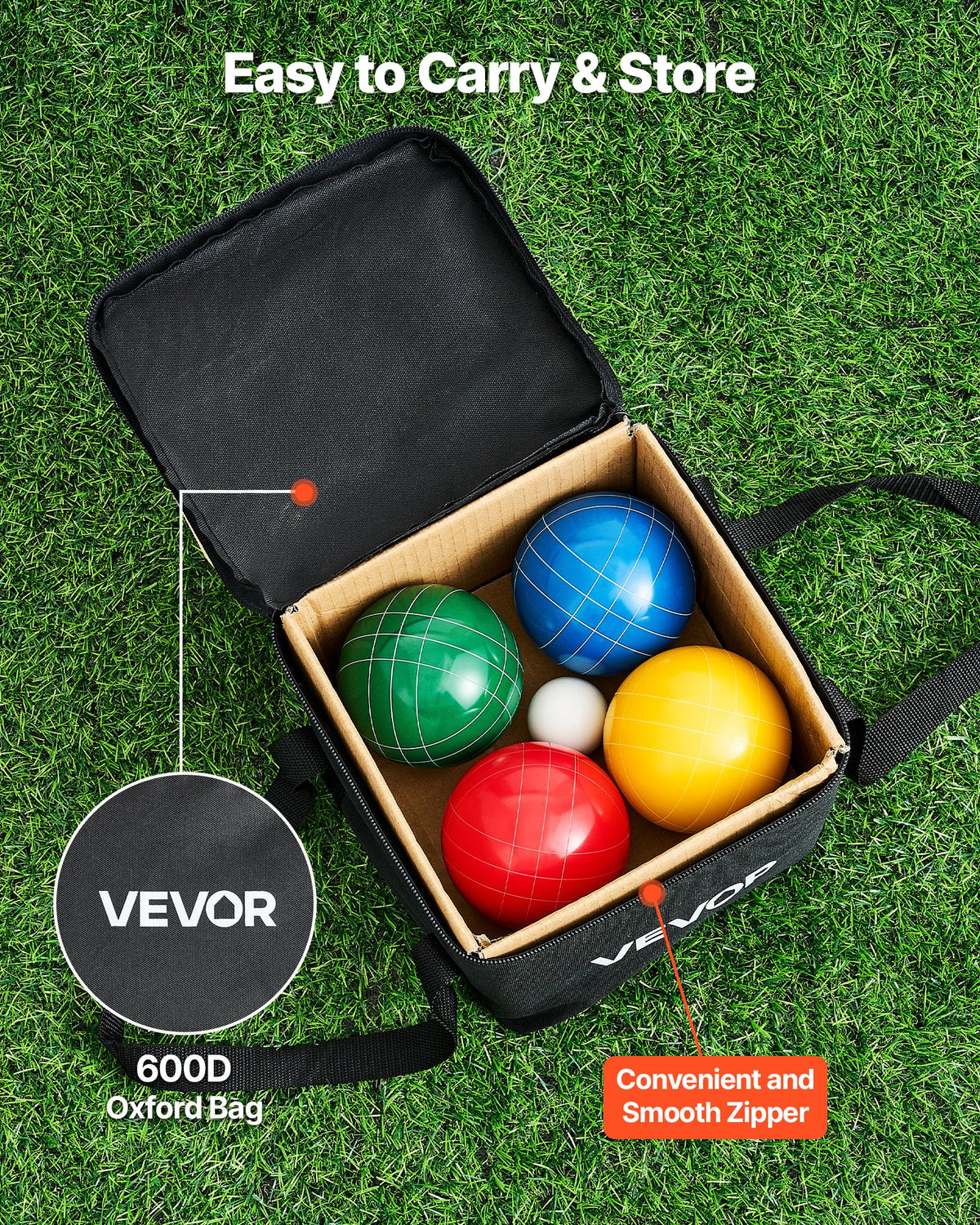 VEVOR Bocce Ball Set, 90 mm, with 8 Resin Balls, Pallino, Carrying Bag and Measuring Rope, Red/Green/Blue/Yellow 4 Colors, for 2 to 8 Players, Bocce Ball Game Set for Beach, Lawn, Family Backyard - DZQTZSZ90MM46L6V9001V0 - view 6