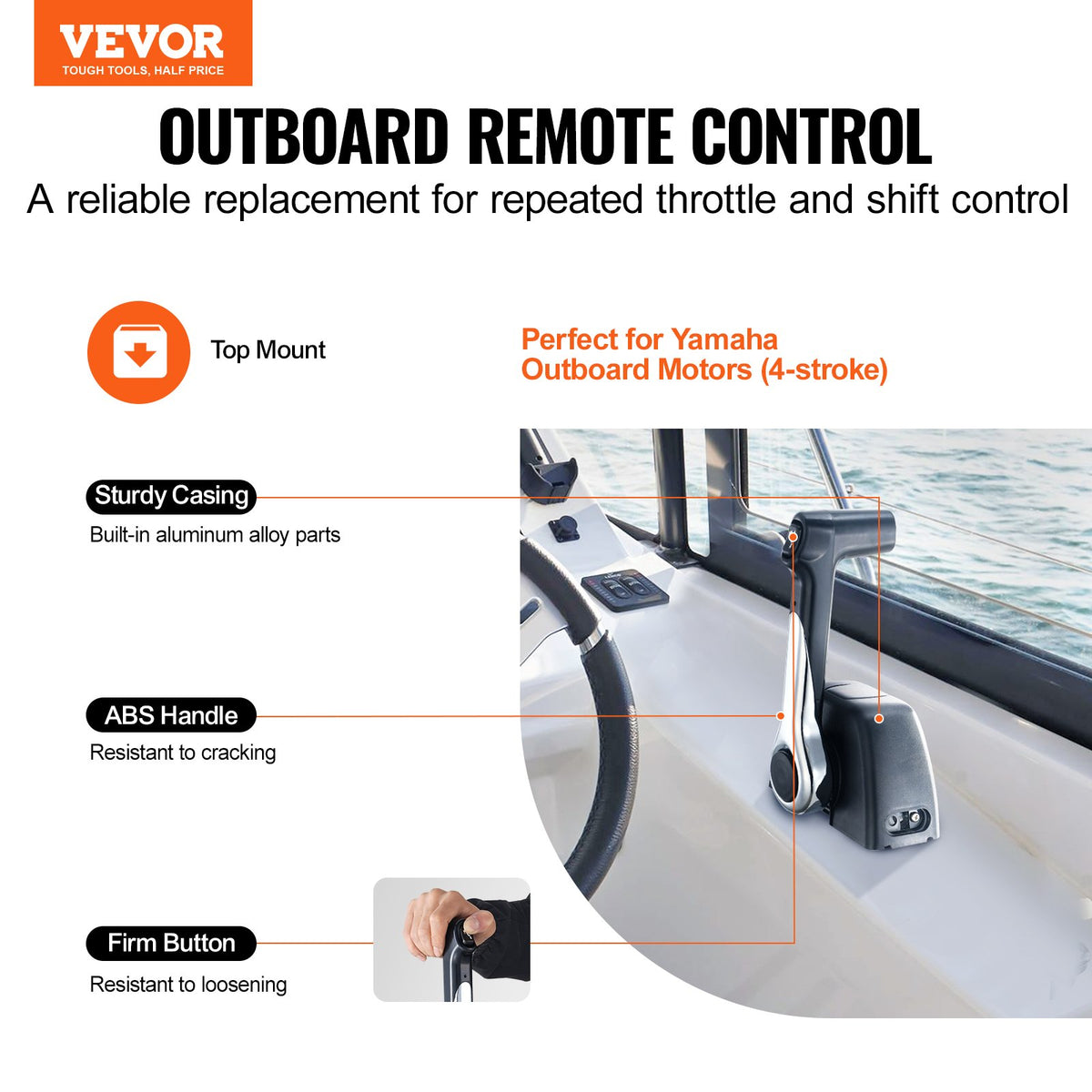 VEVOR Boat Throttle Control, 704-48205-P1 Top-Mounted Outboard Remote Control Box for Yamaha 4-Stroke, Marine Throttle Control Box with Power Trim Switch and 4.6 ft Harness with 5 Pin Connector - DZSCYMKZQYAMS9WQQV9 - view 3