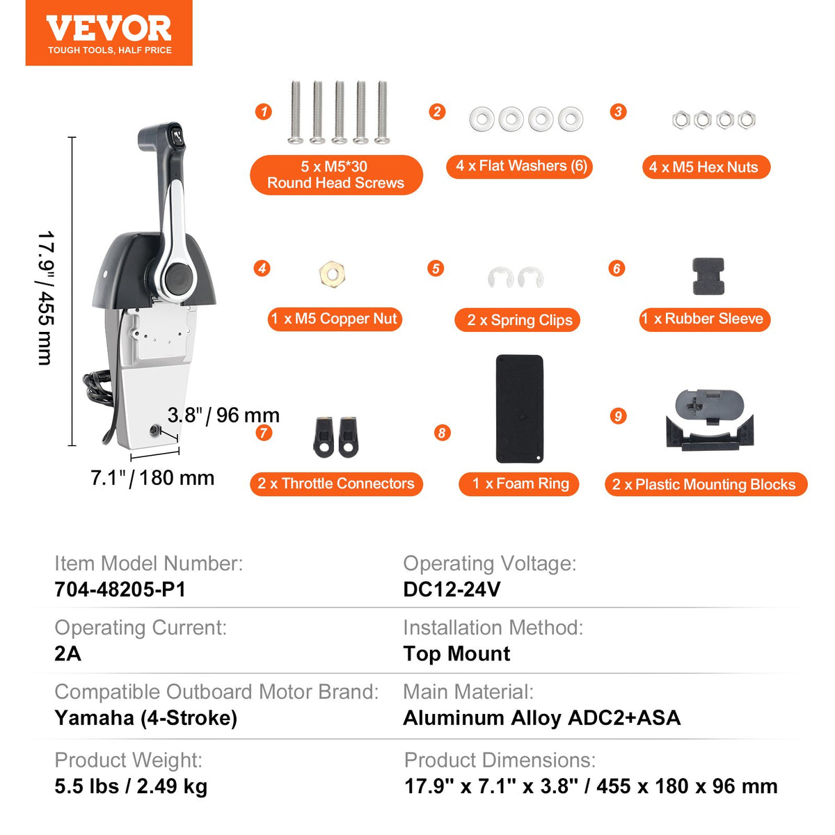 VEVOR Boat Throttle Control, 704-48205-P1 Top-Mounted Outboard Remote Control Box for Yamaha 4-Stroke, Marine Throttle Control Box with Power Trim Switch and 4.6 ft Harness with 5 Pin Connector - DZSCYMKZQYAMS9WQQV9 - view 8