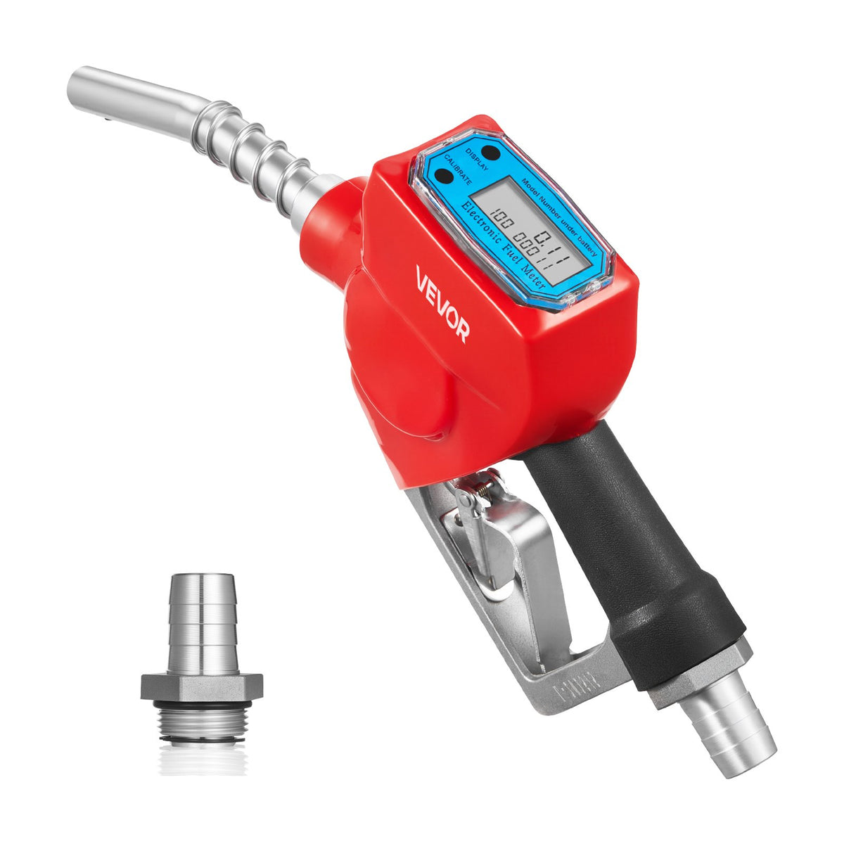 VEVOR 1 Inch Barb Digital Fuel Nozzle with Swivel, Max Flow Rate 12.6 GPM, Auto Shut Off Diesel Gas Pump Nozzle with 3/16 in (OD=20 mm) Spout & Digital Display, Used for Gasoline, Diesel, Kerosene Red - DZSRYPZJSSL16YH9V001V9 - view 1