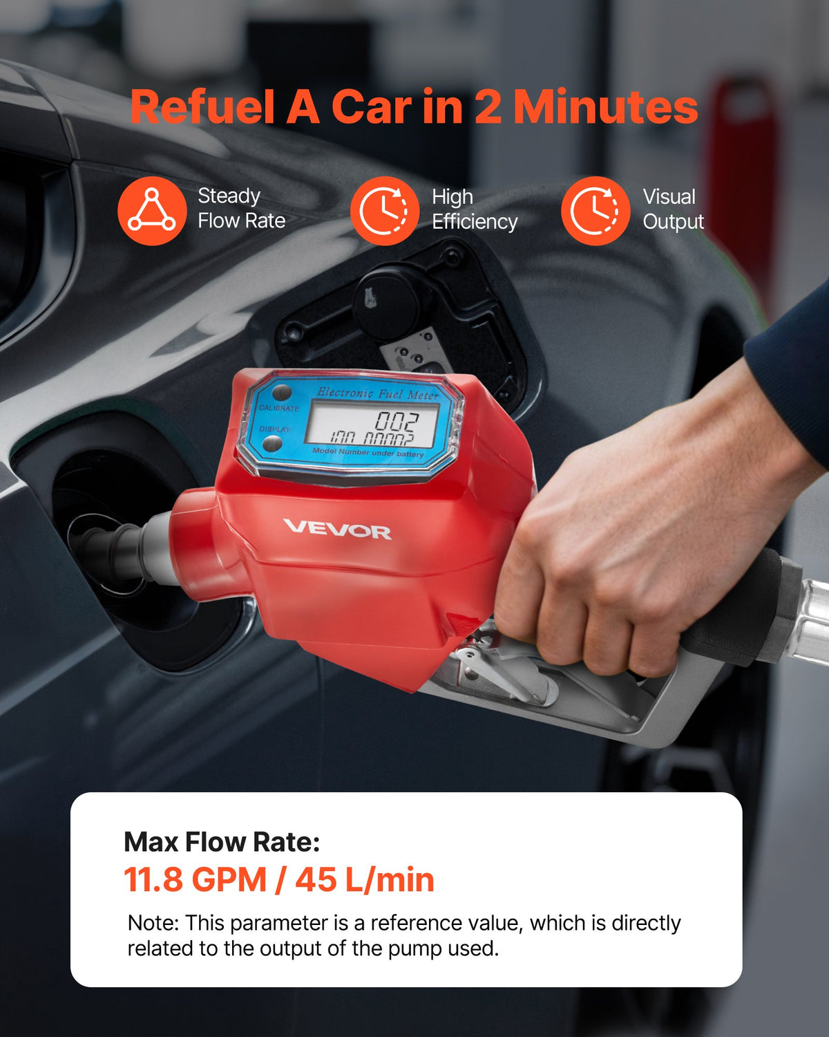 VEVOR 1 Inch Barb Digital Fuel Nozzle with Swivel, Max Flow Rate 12.6 GPM, Auto Shut Off Diesel Gas Pump Nozzle with 3/16 in (OD=20 mm) Spout & Digital Display, Used for Gasoline, Diesel, Kerosene Red - DZSRYPZJSSL16YH9V001V9 - view 6