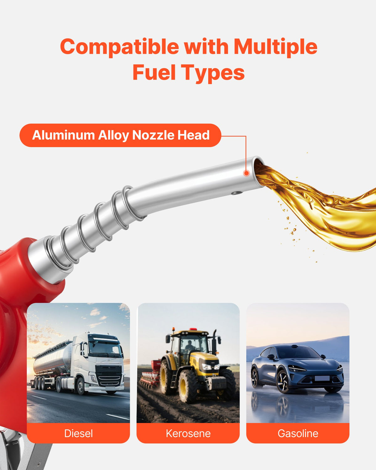 VEVOR 1 Inch Barb Digital Fuel Nozzle with Swivel, Max Flow Rate 12.6 GPM, Auto Shut Off Diesel Gas Pump Nozzle with 3/16 in (OD=20 mm) Spout & Digital Display, Used for Gasoline, Diesel, Kerosene Red - DZSRYPZJSSL16YH9V001V9 - view 7