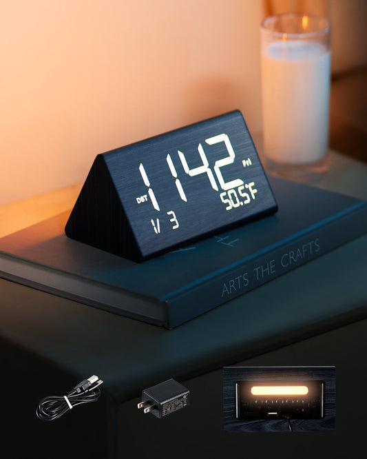 VEVOR Digital Alarm Clock, Wooden Desk Clock with Dual Alarm, USB Port, Snooze, Night Light, Voice Control, Adjustable Volume, Bedside Desktop Clock with Charger for Bedroom, Kitchen, Office, Black - DZTZFMCD0000KIIR3V1 - view 1