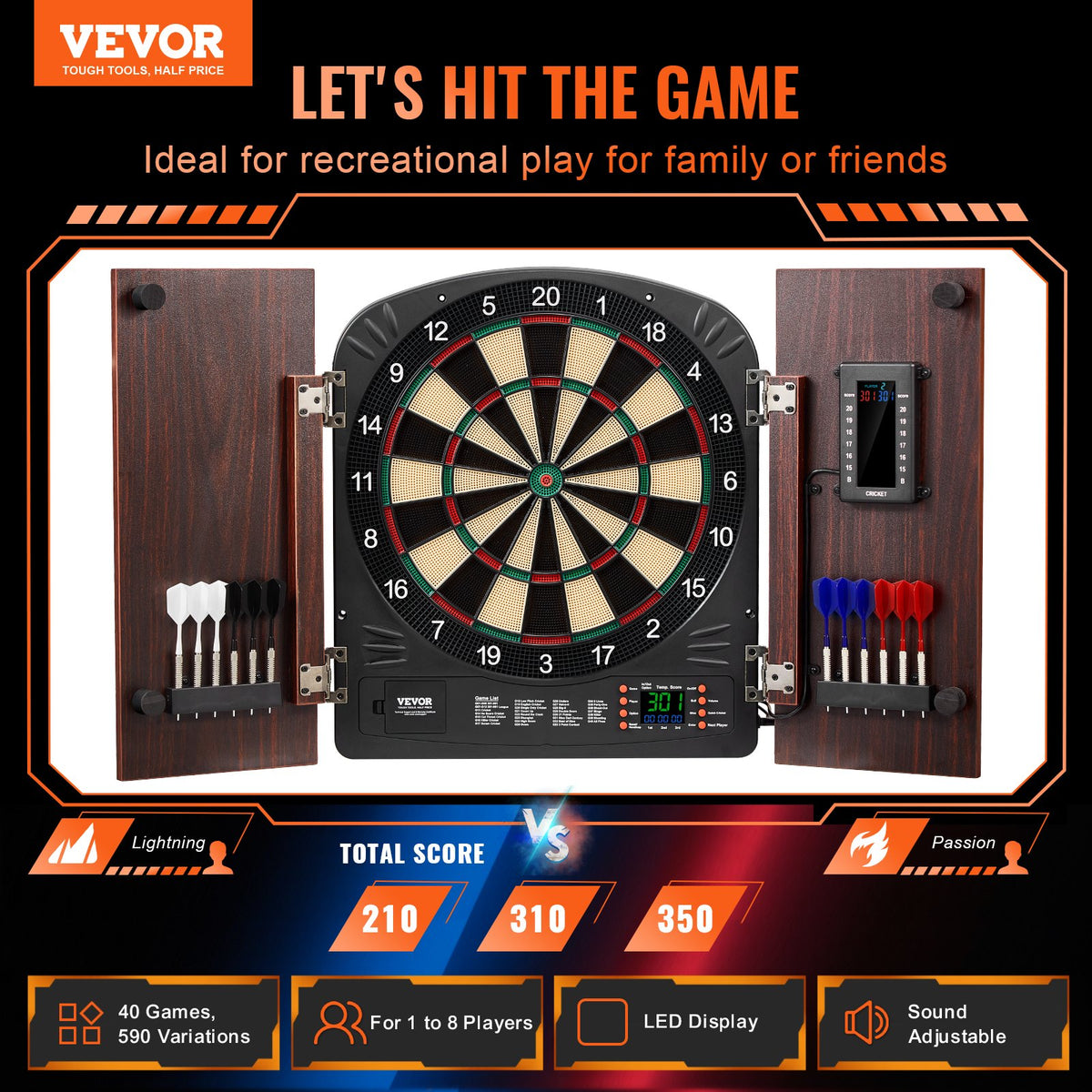 VEVOR Dartboard and Cabinet Set, Ready-to-Play Bundle Dartboard Cabinet Set, Hideaway Cabinet Features Electronic Scoring, Easy Assembly, Complete with All Accessories, Perfect for Cricket Games - DZTZZXB00000FQ0DMV9 - view 3