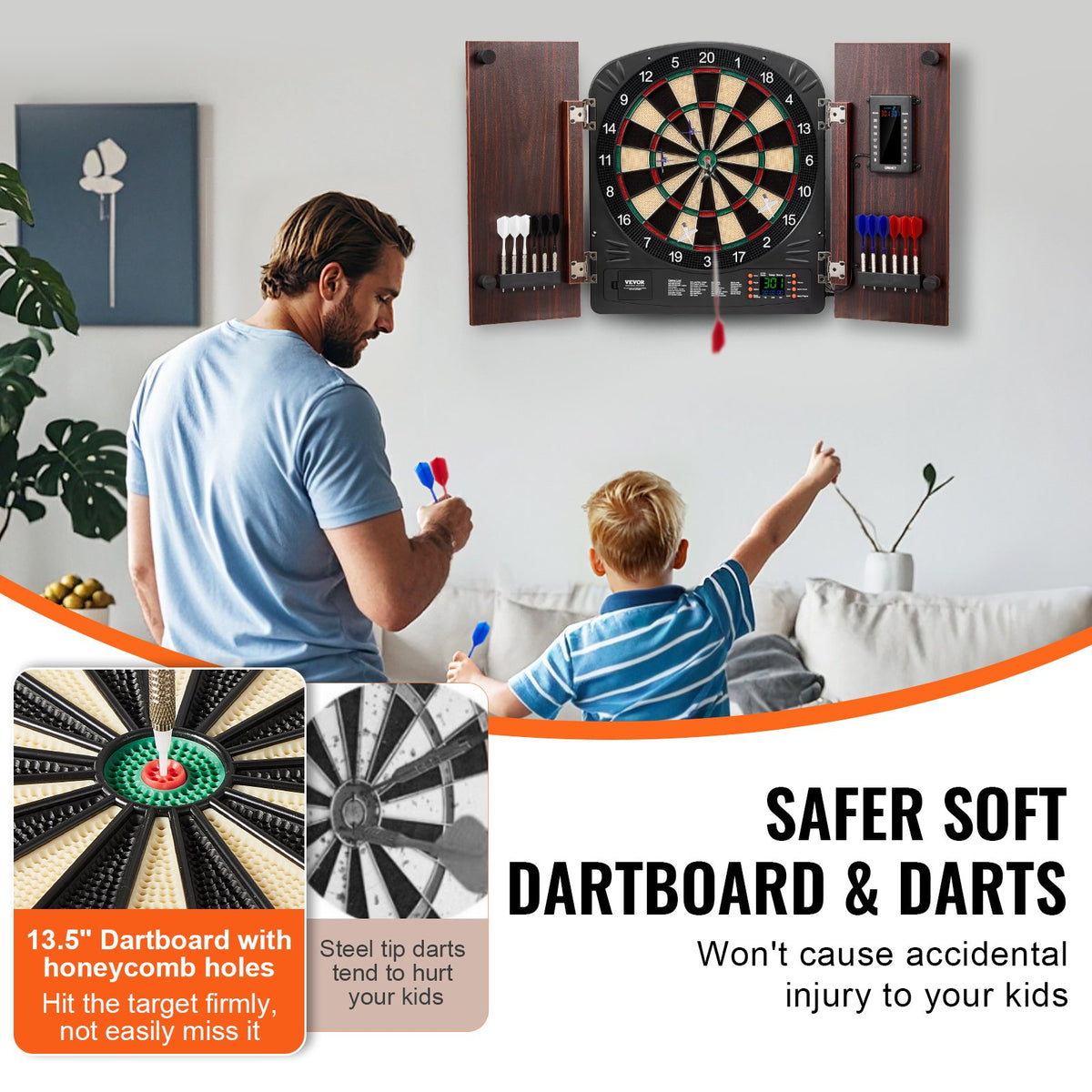 VEVOR Dartboard and Cabinet Set, Ready-to-Play Bundle Dartboard Cabinet Set, Hideaway Cabinet Features Electronic Scoring, Easy Assembly, Complete with All Accessories, Perfect for Cricket Games - DZTZZXB00000FQ0DMV9 - view 4