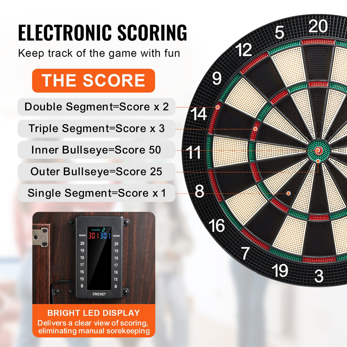 VEVOR Dartboard and Cabinet Set, Ready-to-Play Bundle Dartboard Cabinet Set, Hideaway Cabinet Features Electronic Scoring, Easy Assembly, Complete with All Accessories, Perfect for Cricket Games - DZTZZXB00000FQ0DMV9 - view 5