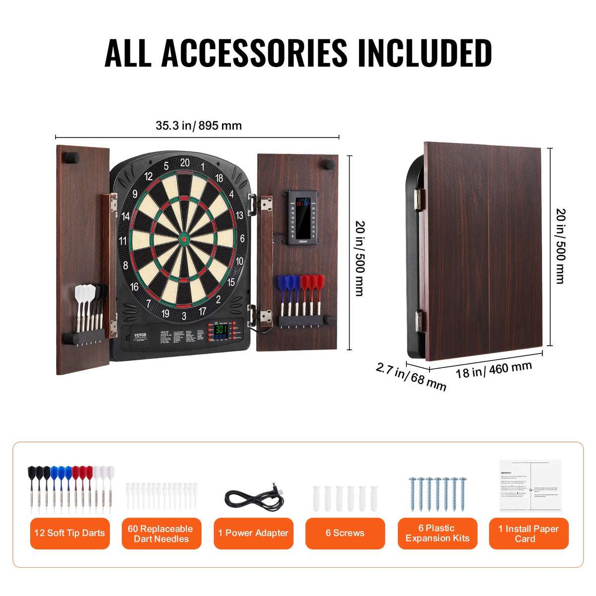 VEVOR Dartboard and Cabinet Set, Ready-to-Play Bundle Dartboard Cabinet Set, Hideaway Cabinet Features Electronic Scoring, Easy Assembly, Complete with All Accessories, Perfect for Cricket Games - DZTZZXB00000FQ0DMV9 - view 7