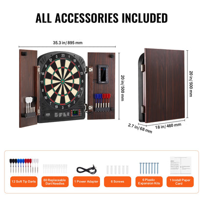 VEVOR Dartboard and Cabinet Set, Ready-to-Play Bundle Dartboard Cabinet Set, Hideaway Cabinet Features Electronic Scoring, Easy Assembly, Complete with All Accessories, Perfect for Cricket Games - DZTZZXB00000FQ0DMV9 - view 7