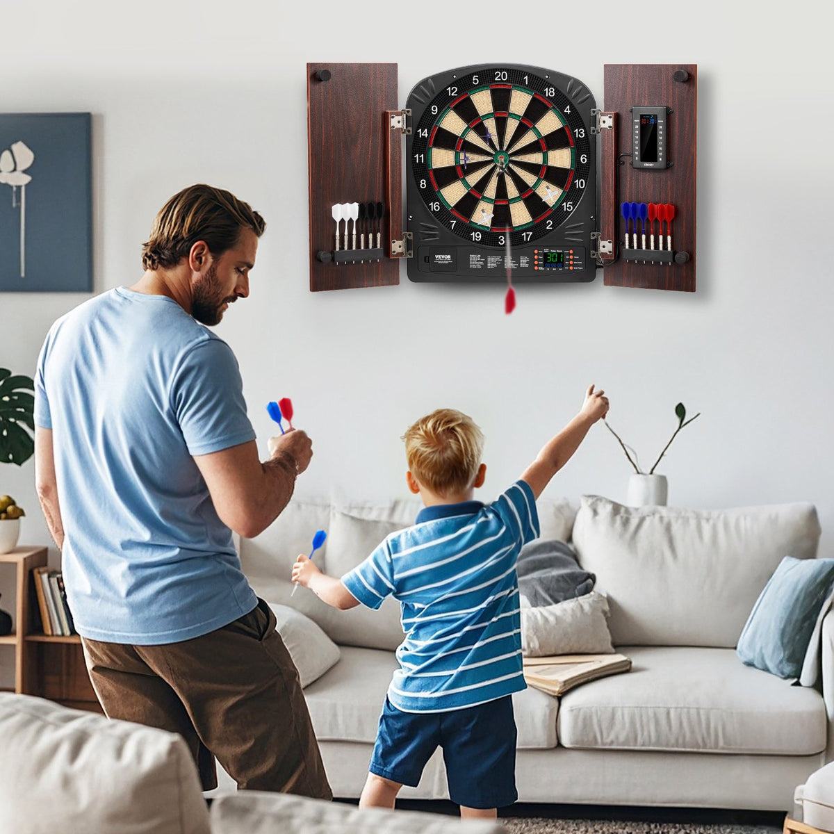 VEVOR Dartboard and Cabinet Set, Ready-to-Play Bundle Dartboard Cabinet Set, Hideaway Cabinet Features Electronic Scoring, Easy Assembly, Complete with All Accessories, Perfect for Cricket Games - DZTZZXB00000FQ0DMV9 - view 9