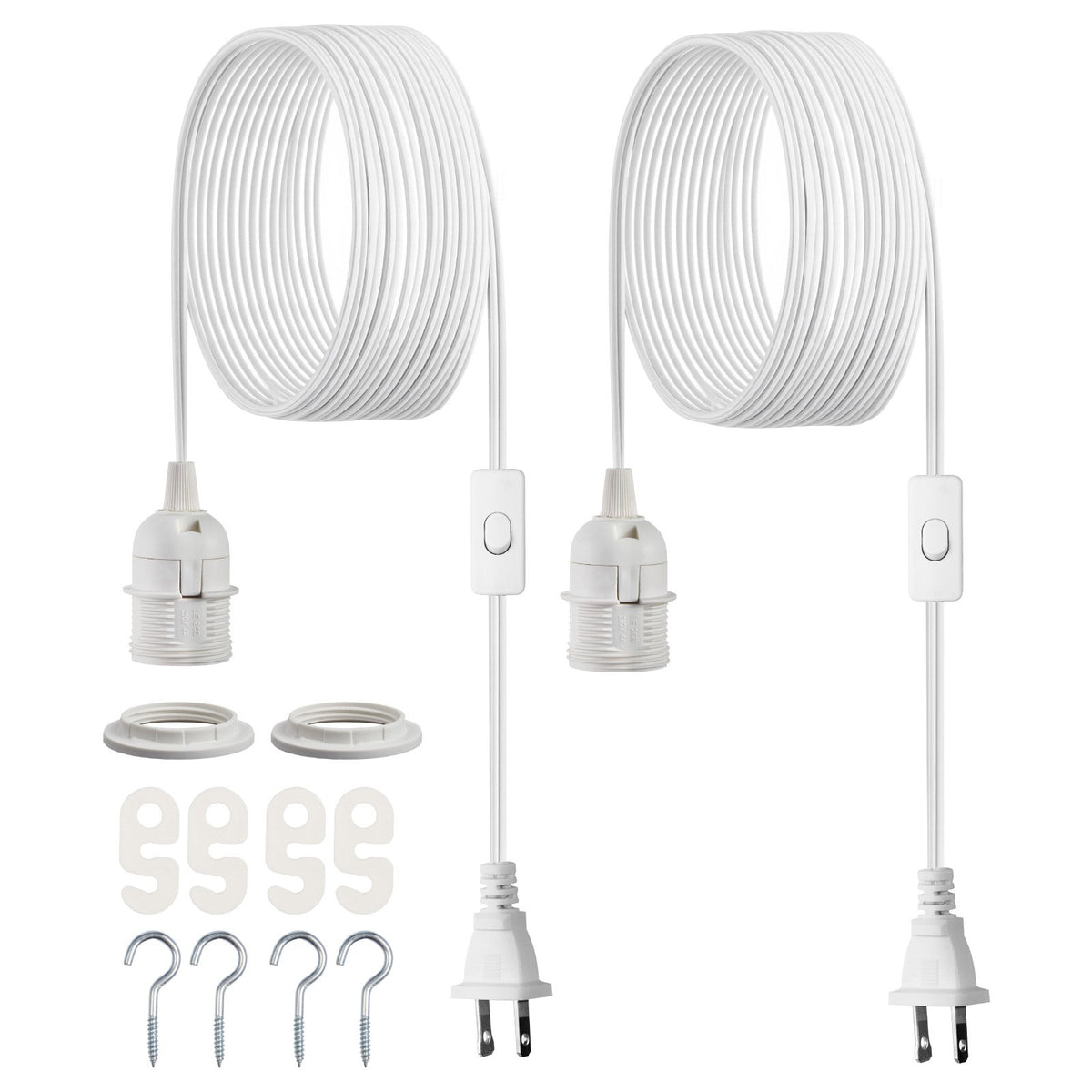 VEVOR Plug in Hanging Light Cord Kit, 16ft Lantern Extension Cords, 2 Pack E26 Light Socket Lamp Cord Replacement, Secure & Sturdy, Easy to Install, Pendant Lamp Kit On/Off Switch & Socket Rings - DZXGXTZ2G000XUU0O001V1 - view 1