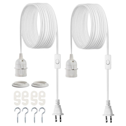 VEVOR Plug in Hanging Light Cord Kit, 16ft Lantern Extension Cords, 2 Pack E26 Light Socket Lamp Cord Replacement, Secure & Sturdy, Easy to Install, Pendant Lamp Kit On/Off Switch & Socket Rings - DZXGXTZ2G000XUU0O001V1 - view 1