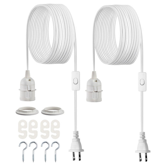 VEVOR Plug in Hanging Light Cord Kit, 16ft Lantern Extension Cords, 2 Pack E26 Light Socket Lamp Cord Replacement, Secure & Sturdy, Easy to Install, Pendant Lamp Kit On/Off Switch & Socket Rings - DZXGXTZ2G000XUU0O001V1 - view 1