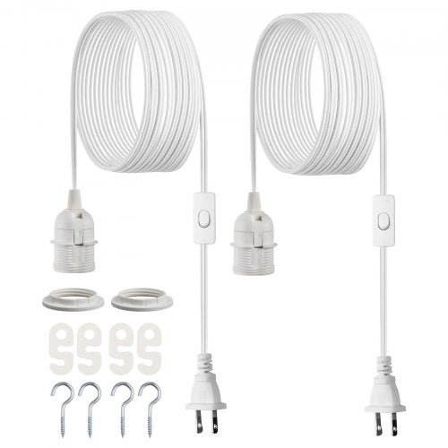 VEVOR Plug in Hanging Light Cord Kit, 16ft Lantern Extension Cords, 2 Pack E26 Light Socket Lamp Cord Replacement, Secure & Sturdy, Easy to Install, Pendant Lamp Kit On/Off Switch & Socket Rings - DZXGXTZ2G000XUU0O001V1 - view 2