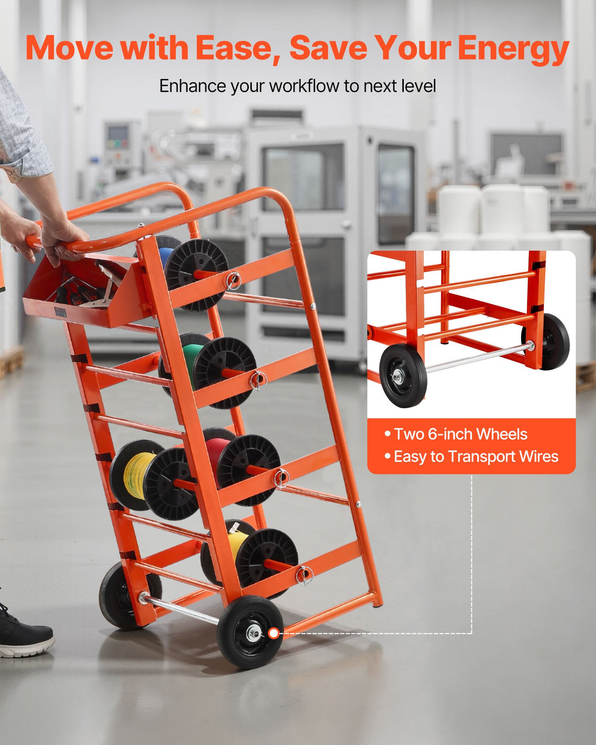 VEVOR Wire Spool Rack, 11 Rods, Multi-Spool Wire Rack Dispenser, Cable Caddy with Wheels, Cable Holder with Storage Tray for Wiring Storage, for Electrical, Industrial & Retail Use, Working Efficiency - DZXTCDZTC0000VTN8001V0 - view 4
