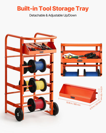 VEVOR Wire Spool Rack, 11 Rods, Multi-Spool Wire Rack Dispenser, Cable Caddy with Wheels, Cable Holder with Storage Tray for Wiring Storage, for Electrical, Industrial & Retail Use, Working Efficiency - DZXTCDZTC0000VTN8001V0 - view 6