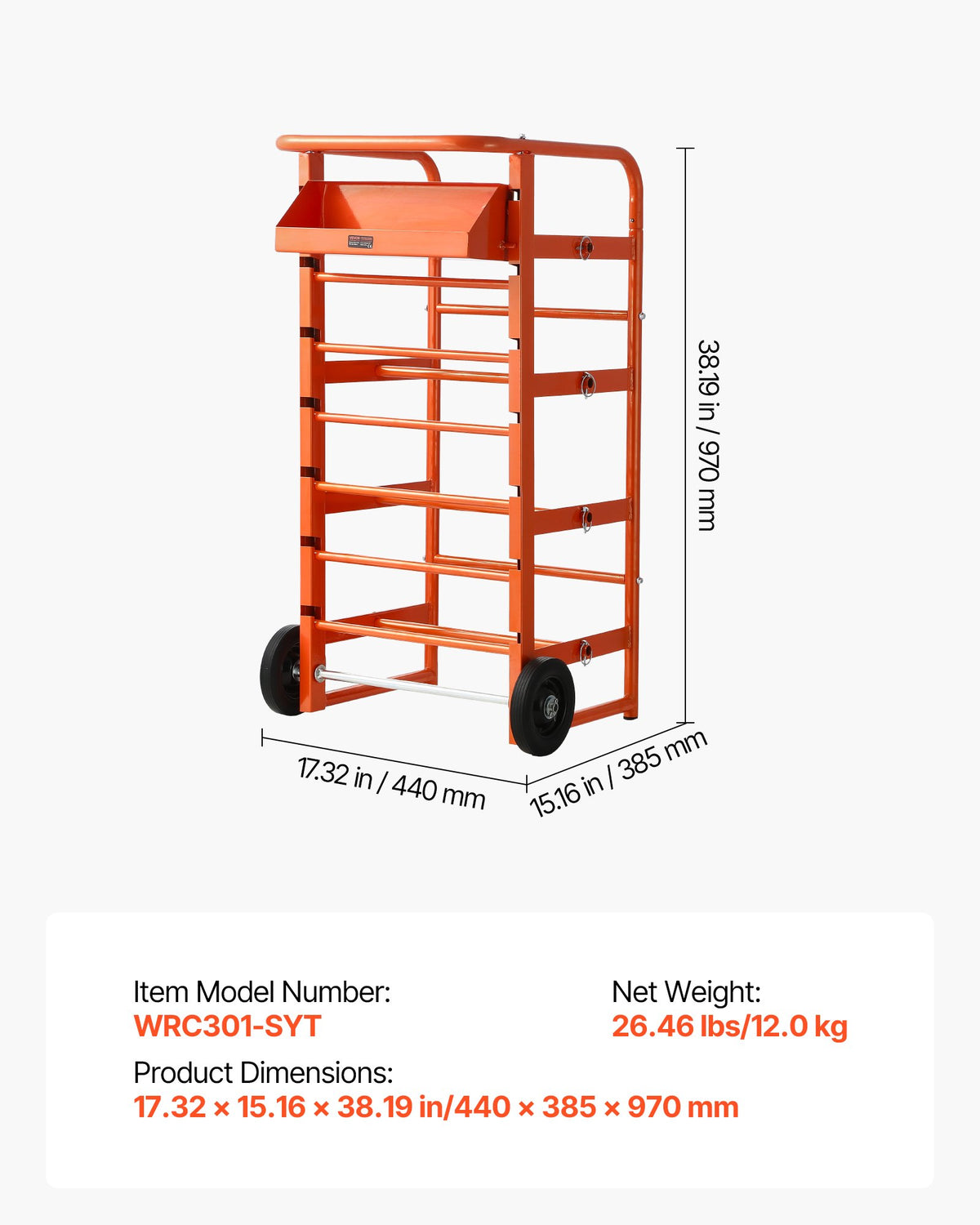 VEVOR Wire Spool Rack, 11 Rods, Multi-Spool Wire Rack Dispenser, Cable Caddy with Wheels, Cable Holder with Storage Tray for Wiring Storage, for Electrical, Industrial & Retail Use, Working Efficiency - DZXTCDZTC0000VTN8001V0 - view 8