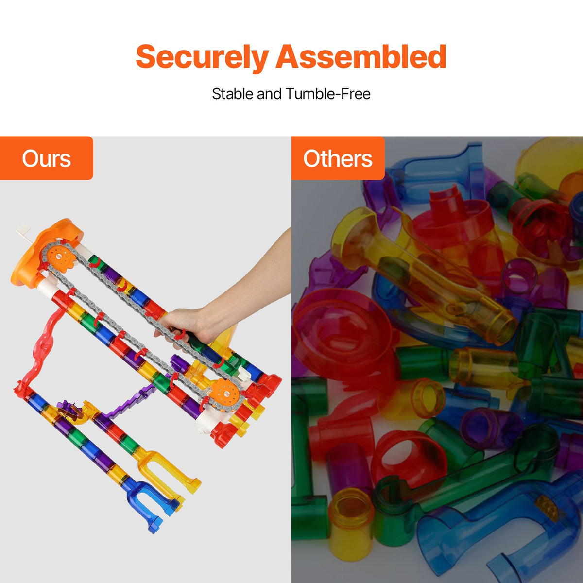 VEVOR Marble Run Set, 153 PCS with Motorized Elevator, with 30 Plastic Marbles, Marble Maze Building Block Brain Game, Educational Learning Race Track STEM Toys, for Kids, Boys, Girls Ages 3 + Years - DZYXTZBTMCSS5D71TV9 - view 7