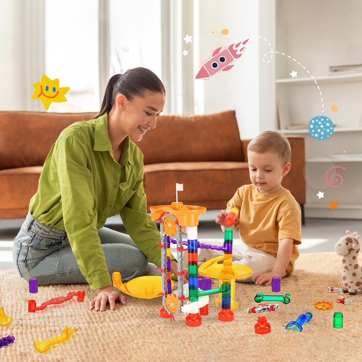 VEVOR Marble Run Set, 153 PCS with Motorized Elevator, with 30 Plastic Marbles, Marble Maze Building Block Brain Game, Educational Learning Race Track STEM Toys, for Kids, Boys, Girls Ages 3 + Years - DZYXTZBTMCSS5D71TV9 - view 9