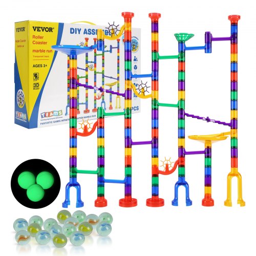 VEVOR Marble Run Set, 150 Piece Marble Maze Building Block Brain Game, with 10 Glow in the Dark Marbles + 40 Glass Marbles, Educational Learning Race Track STEM Toys, for Kids, Boys, Girls Ages 3 + - DZYXTZBTMCSS631AOV0 - view 2