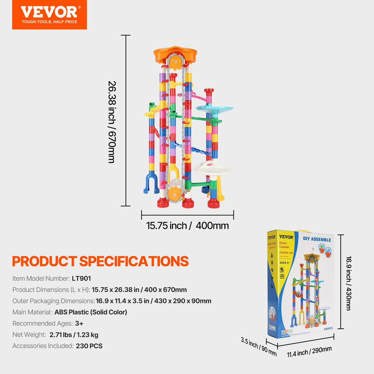 VEVOR Marble Run Set, 230 PCS with Motorized Elevator, with 15 Plastic Marbles, Marble Maze Building Block Brain Game, Educational Learning Race Track STEM Toys, for Kids, Boys, Girls Ages 3 + Years - DZYXTZSSCSSLKV9A0V9 - view 8
