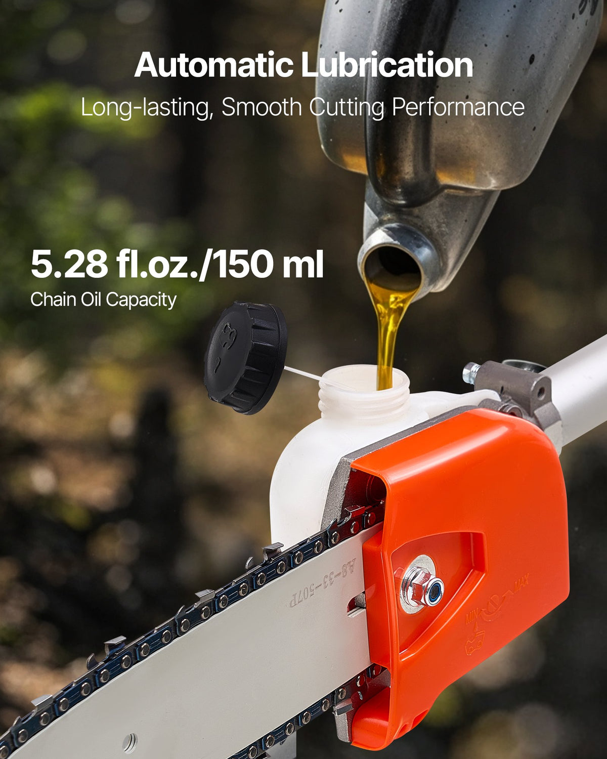 VEVOR Gas Pole Saw, 33CC 2 Stroke Gas Powered Pole Saws with 8 in Cutting Bar, Cordless Tree Trimmer with 30 fl.oz Fuel Tank, 6.7 to 11.6 ft Extendable, Powerful Chainsaw for Tree Trimming Pruning - ECCYJ33CC12FAUM4G002V0 - view 6