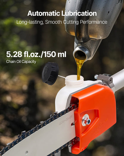 VEVOR Gas Pole Saw, 33CC 2 Stroke Gas Powered Pole Saws with 8 in Cutting Bar, Cordless Tree Trimmer with 30 fl.oz Fuel Tank, 6.7 to 11.6 ft Extendable, Powerful Chainsaw for Tree Trimming Pruning - ECCYJ33CC12FAUM4G002V0 - view 6